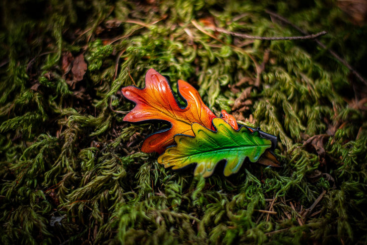 Handcrafted Leather Oak Leaf Hair Clip - Autumn - Inspired Hat Accessory - Fall Tones Artisan Gift - Lotus Leather