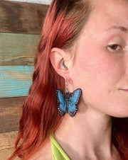 Handmade Leather Blue Morpho Butterfly Earrings - Lotus Leather