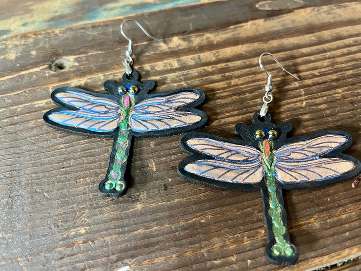 Handmade Leather Dragonfly Earrings - Lotus Leather