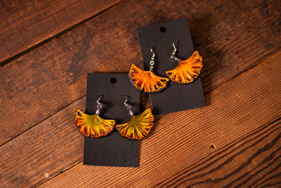 Handmade Leather Ginkgo Leaf Earrings - Gold or Green Nature - Inspired Earrings for Gardeners and Foragers - Lotus Leather