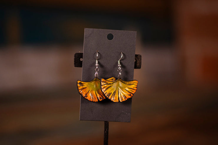 Handmade Leather Ginkgo Leaf Earrings - Gold or Green Nature - Inspired Earrings for Gardeners and Foragers - Lotus Leather