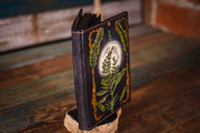 Handmade Leather Journal - Moonlit Fern Forest Scene with Glow - in - the - Dark Moon - Unlined Art Paper (Black or White) - Lotus Leather