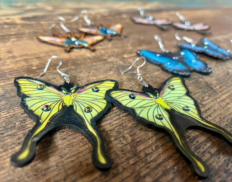 Handmade Leather Luna Moth Earrings - Lotus Leather