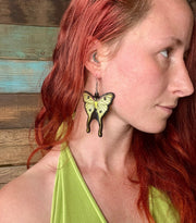 Handmade Leather Luna Moth Earrings - Lotus Leather