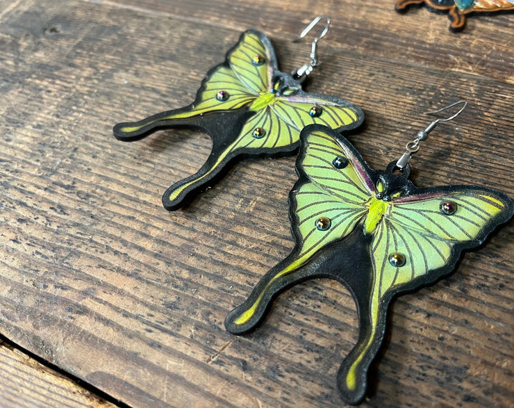 Handmade Leather Luna Moth Earrings - Lotus Leather