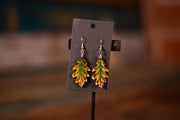 Handmade Leather Oak Leaf Earrings - Green/Gold or Red/Orange Fall - Inspired Earrings for Nature Lovers - Lotus Leather