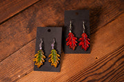 Handmade Leather Oak Leaf Earrings - Green/Gold or Red/Orange Fall - Inspired Earrings for Nature Lovers - Lotus Leather