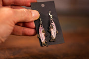 Handmade Leather Salmon Fish Earrings - Shimmery Silver - Pink with Green Fins - Small and Large Sizes for Nature Lovers - Lotus Leather