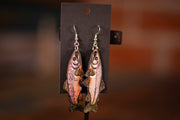 Handmade Leather Salmon Fish Earrings - Shimmery Silver - Pink with Green Fins - Small and Large Sizes for Nature Lovers - Lotus Leather