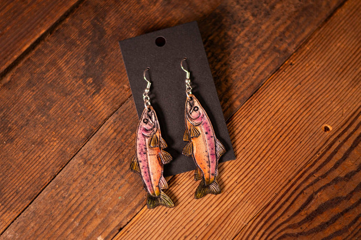 Handmade Leather Salmon Fish Earrings - Shimmery Silver - Pink with Green Fins - Small and Large Sizes for Nature Lovers - Lotus Leather