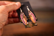 Handmade Leather Salmon Fish Earrings - Shimmery Silver - Pink with Green Fins - Small and Large Sizes for Nature Lovers - Lotus Leather