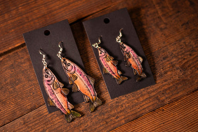 Handmade Leather Salmon Fish Earrings - Shimmery Silver - Pink with Green Fins - Small and Large Sizes for Nature Lovers - Lotus Leather