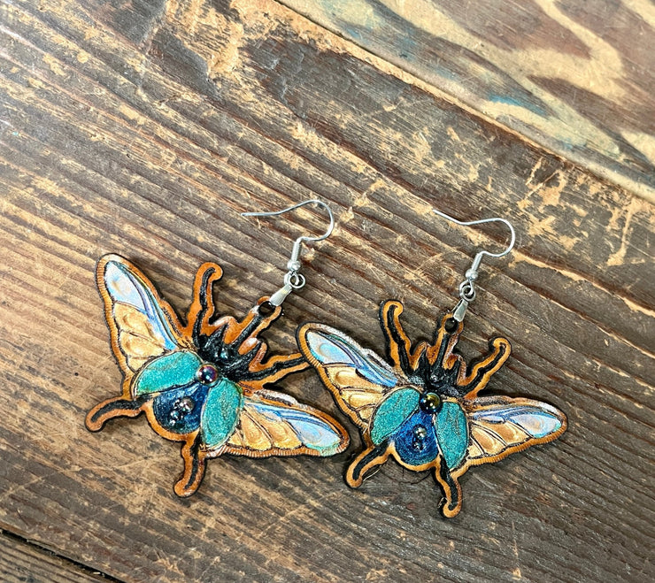 Handmade Leather Scarab Beetle Earrings - Lotus Leather