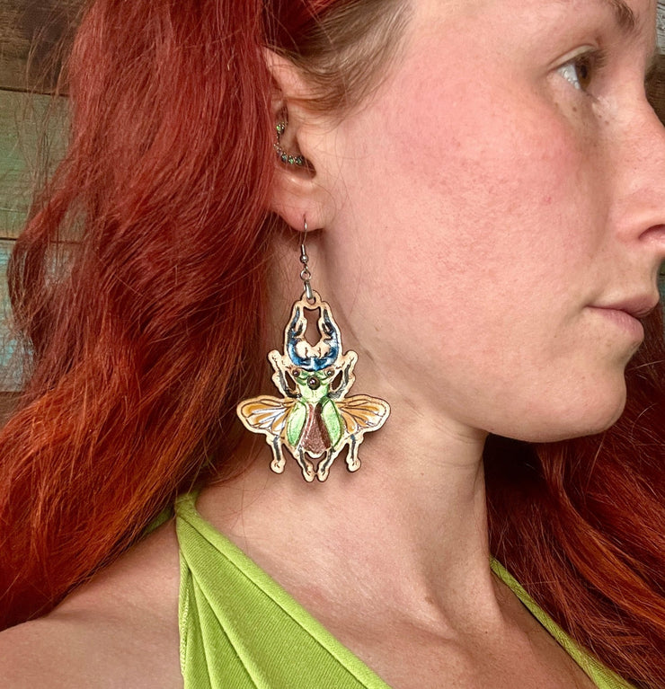 Handmade Leather Stagg Beetle Earrings - Lotus Leather