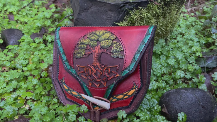 Tree of Life - Elven Tooled Leather Expandable Belt Bag