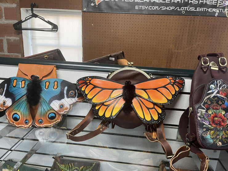 🦋 Sunflare Monarch - Monarch Butterfly Leather Backpack - Lotus Leather