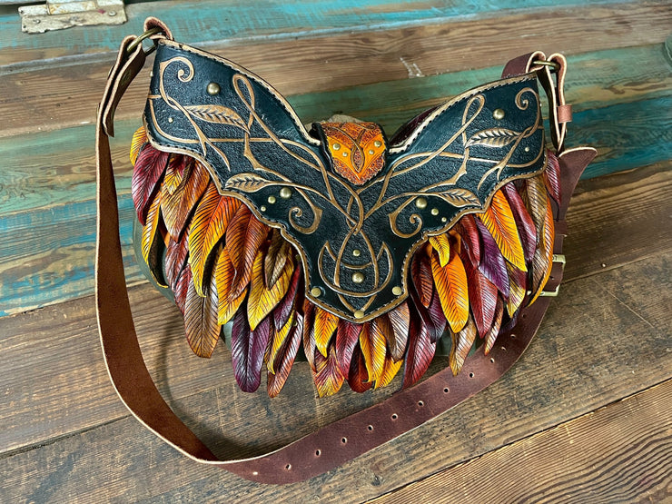 Unique 3D Leather Bag | Handcrafted Faerie - Inspired Hobo Style with Vibrant Leaves - Lotus Leather