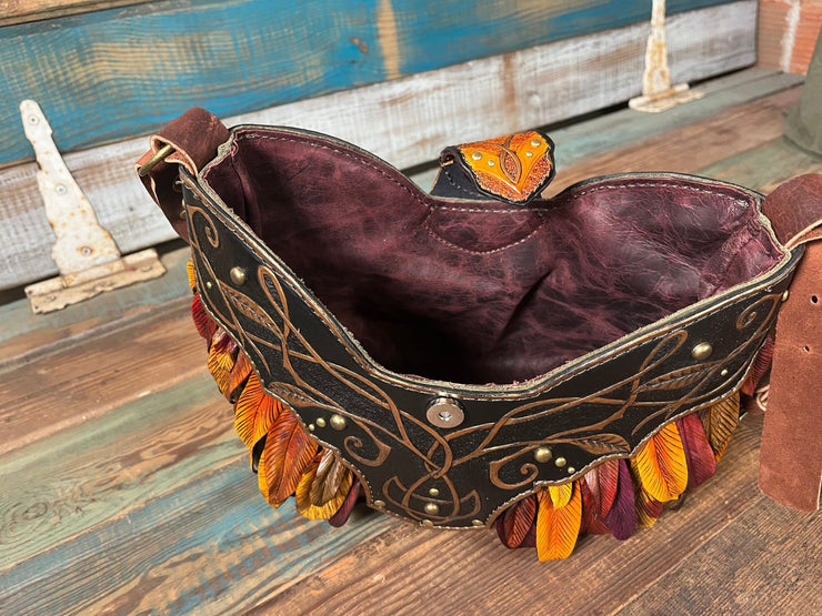 Unique 3D Leather Bag | Handcrafted Faerie - Inspired Hobo Style with Vibrant Leaves - Lotus Leather