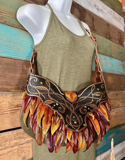 Unique 3D Leather Bag | Handcrafted Faerie - Inspired Hobo Style with Vibrant Leaves - Lotus Leather