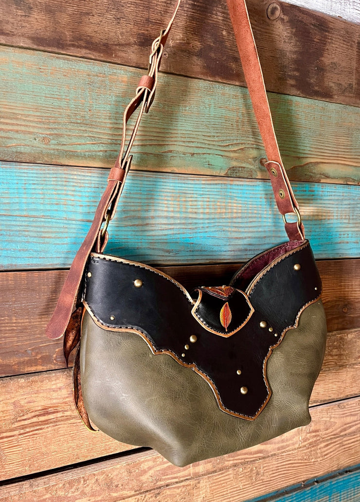 Unique 3D Leather Bag | Handcrafted Faerie - Inspired Hobo Style with Vibrant Leaves - Lotus Leather