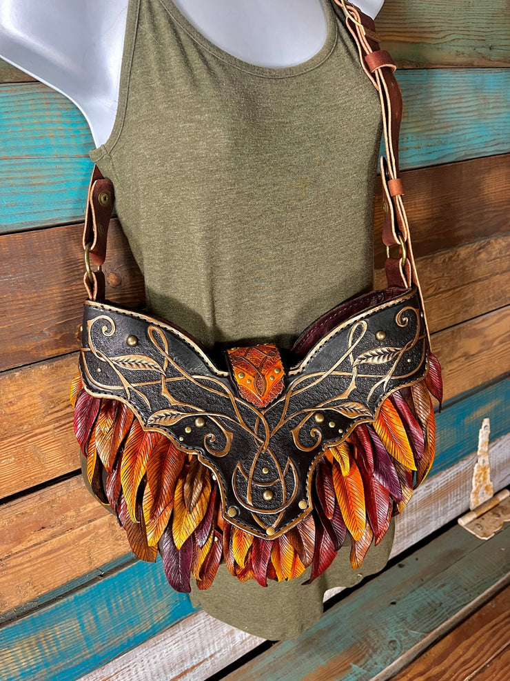 Unique 3D Leather Bag | Handcrafted Faerie - Inspired Hobo Style with Vibrant Leaves - Lotus Leather