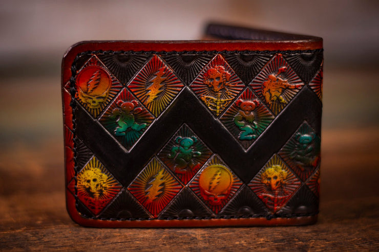 Zigzag Deadhead Themed - Sunset Black - Genuine Leather Wallet - Lotus Leather