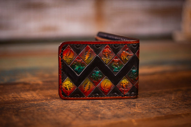 Zigzag Deadhead Themed - Sunset Black - Genuine Leather Wallet - Lotus Leather