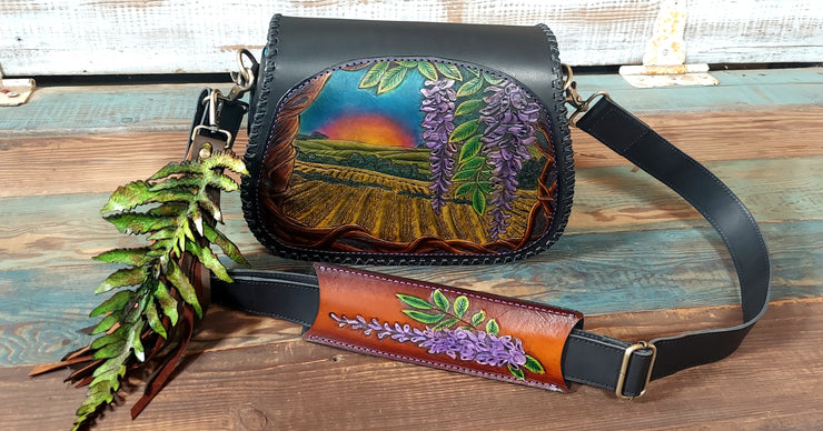 Country Life Wisteria Flower - Handmade Leather - Shoulder Bag