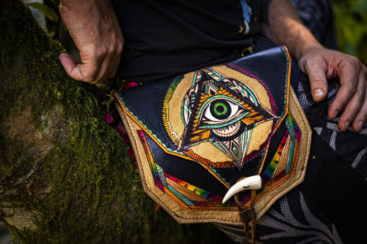 All-Seeing Eye Pyramid - Hand Tooled Leather Expandable Belt Bag - Lotus Leather