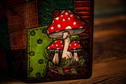 Amanita Mushrooms - Patchwork - Tooled Long Leather Wallet - Lotus Leather