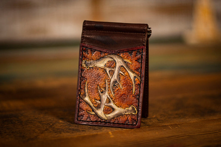 Antler - Money Clip - Tooled Leather Minimalist Wallet - Lotus Leather