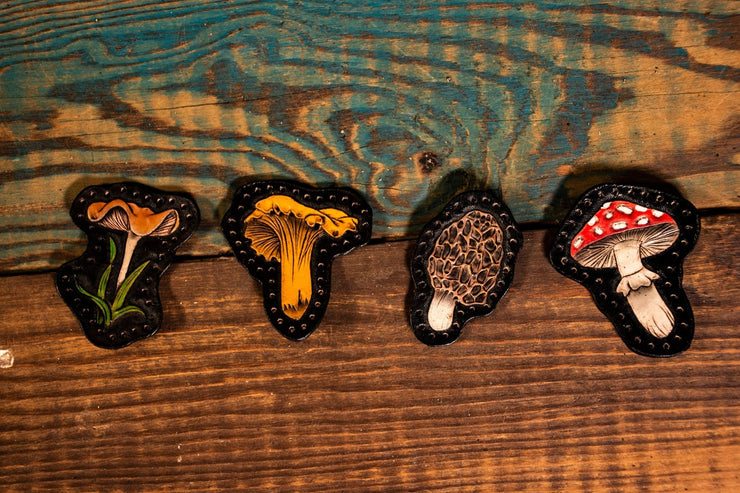 Assorted Wild Mushrooms - Tooled Leather Patches - Lotus Leather