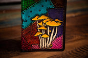 Azurescen Mushrooms - Tooled Long Leather Wallet - Lotus Leather