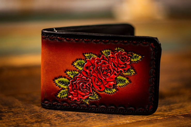 Begonia Stealie Bolt - Dead Themed - Tooled Leather Wallet - Lotus Leather