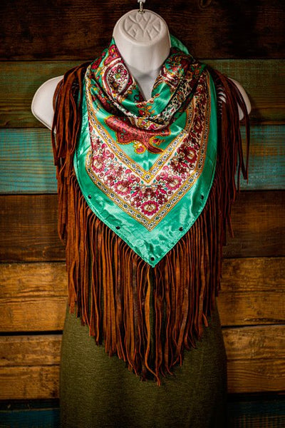 Brown Fringed Bandana Wrap - Multiple Colors - Sarong Top - Lotus Leather