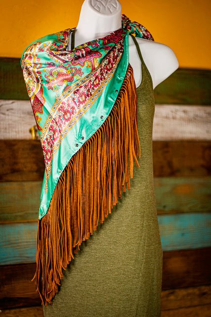 Brown Fringed Bandana Wrap - Multiple Colors - Sarong Top - Lotus Leather