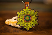 Cannabis Leaf Flower of Life Mandala - Leather Keychain - Lotus Leather