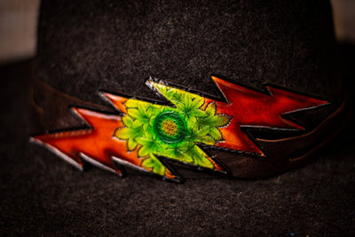 Cannabis Leaf Mandala Design - Tooled Leather Hat Band - Lotus Leather