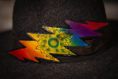 Cannabis Mandala and Rainbow - Tooled Leather Hat Band - Lotus Leather