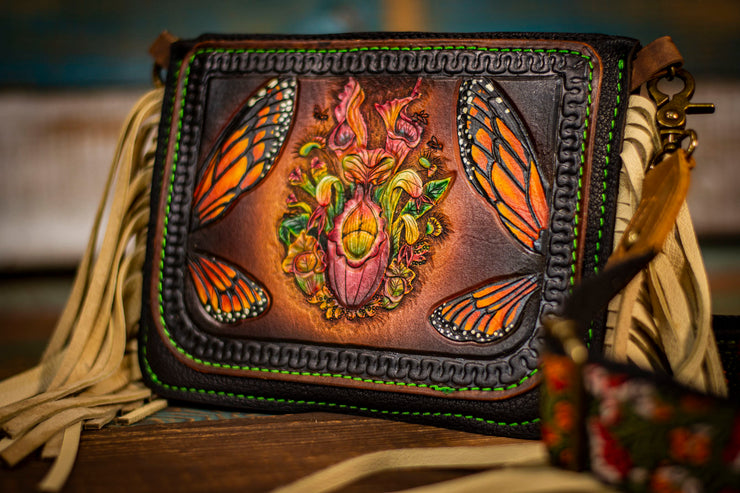Fringy Carnivorous Plant - Built-In Wallet and Coin Pouch - Leather Clutch Bag