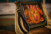 Fringy Carnivorous Plant - Built-In Wallet and Coin Pouch - Leather Clutch Bag