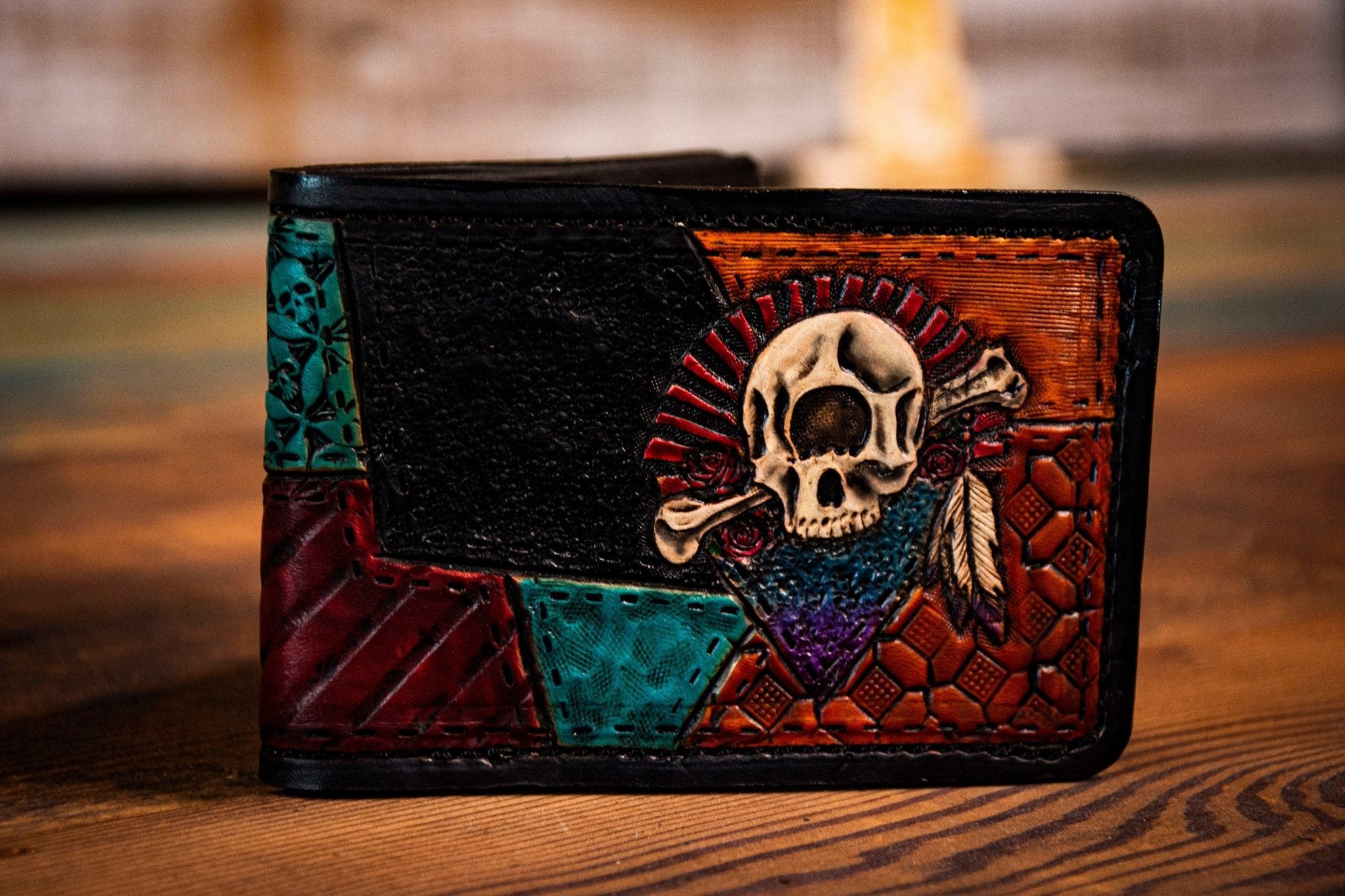 Leather Wallet Hand Painted Long Leather Wallet. Cat Wallet. 