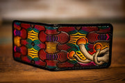 Colorful Psychedelic Cubensis - Tooled Leather Wallet - Lotus Leather