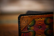 Colorful Psychedelic Cubensis - Tooled Leather Wallet - Lotus Leather