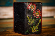 Cosmic Poppies - Women's - Tooled Long Leather Wallet with Coin Pouch - Lotus Leather