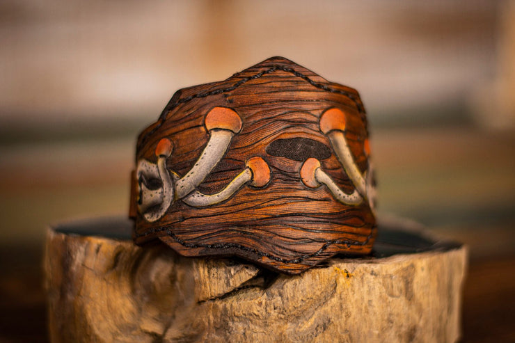 Cubensis Mushrooms - Hand Carved - Leather Stash Cuff - Lotus Leather