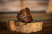 Cubensis Mushrooms - Hand Carved - Leather Stash Cuff - Lotus Leather