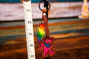 Dancing Bear and Stealie - Leather Keychain - Lotus Leather