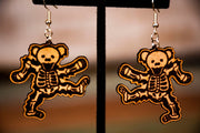 Dead Themed - Dancing Bear Skeleton - Hand Painted - Leather Earrings - Lotus Leather