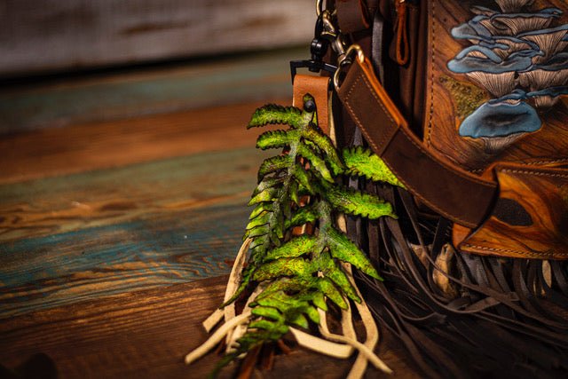 Rainbow - Dead Themed - Tooled Leather Fringe Crossbody Bag - Lotus Leather Brown with Fringe